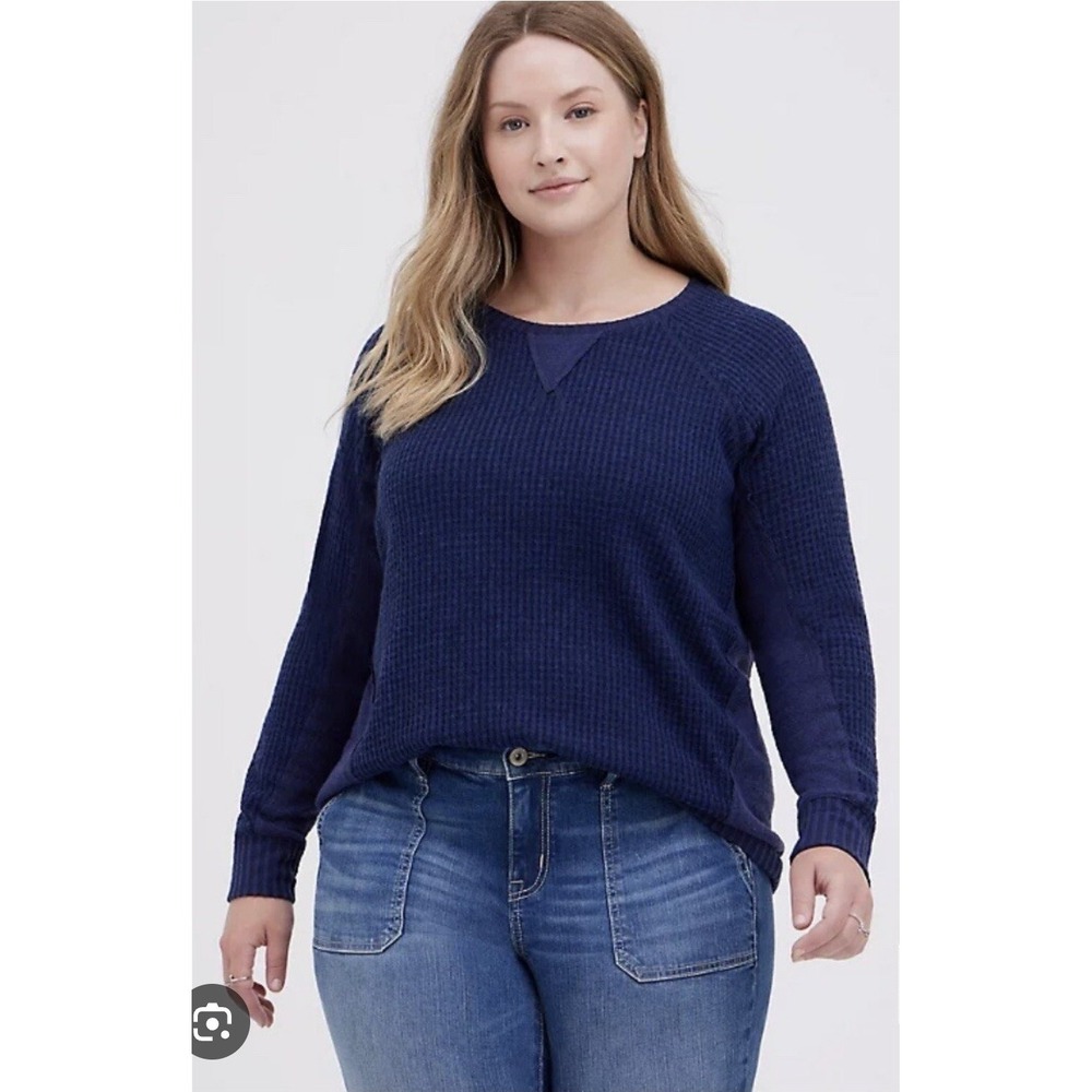 Torrid Sweater Top Plus Size 6X Blue Waffle Knit Soft Pullover Long Sleeve NWT‎